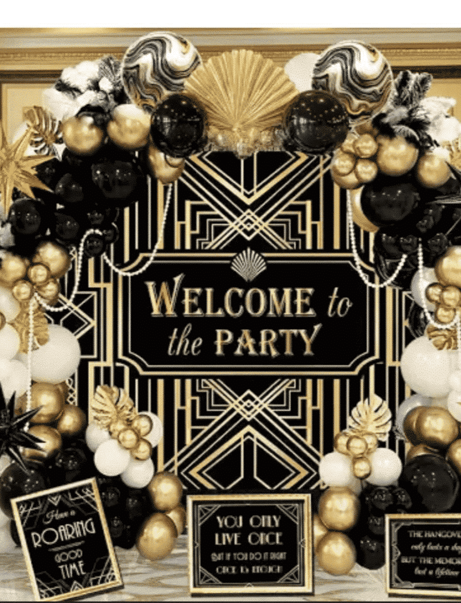 Art Deco Themed Backdrop with Balloon Garland